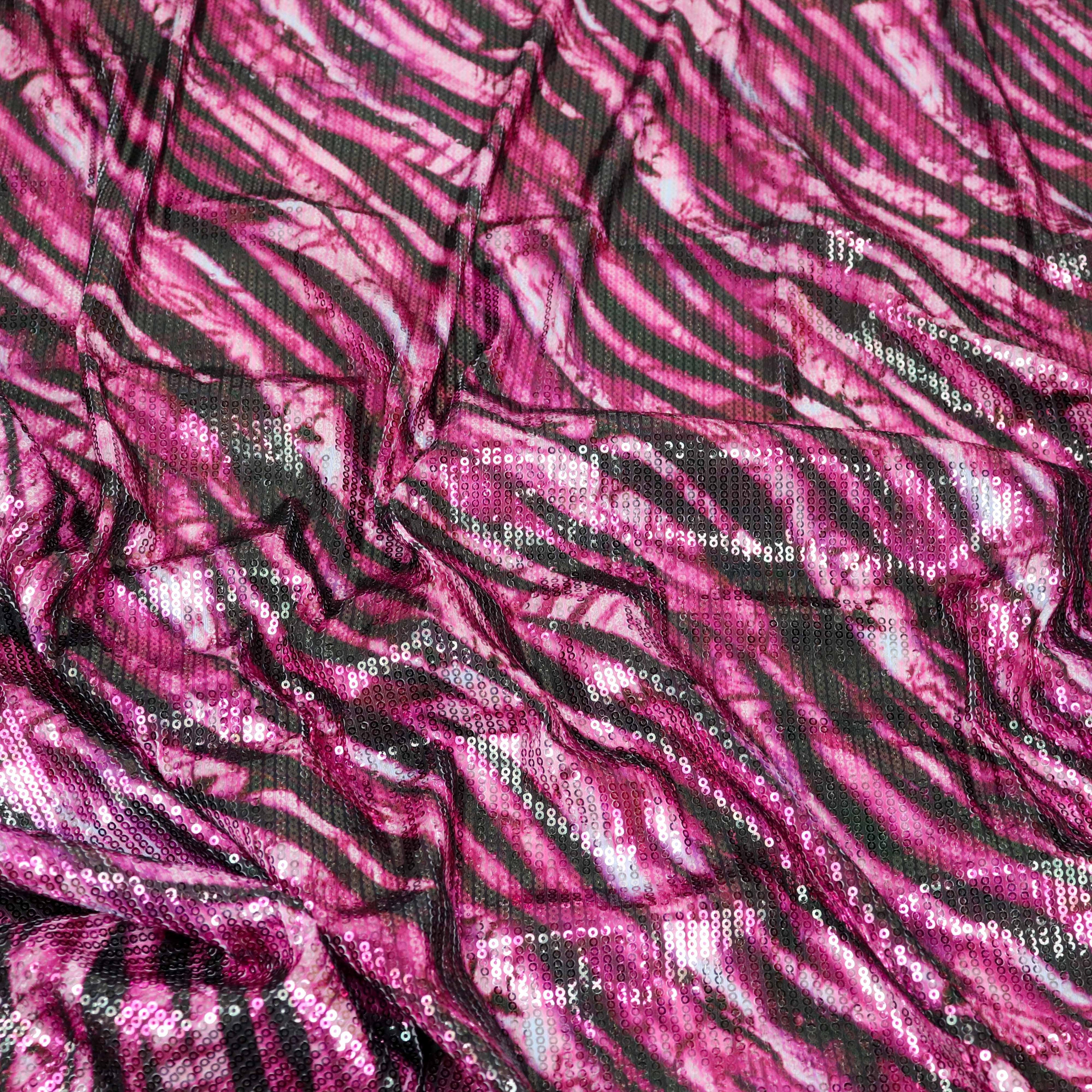 Pink Zebra Print Stretch Sequin Fabric
