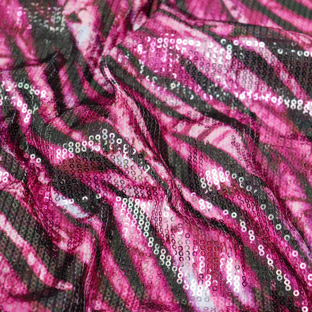 Pink Zebra Print Stretch Sequin Fabric