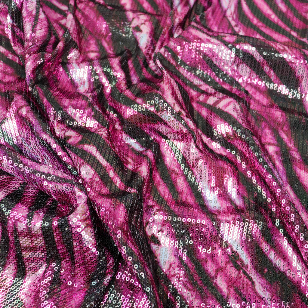 Pink Zebra Print Stretch Sequin Fabric