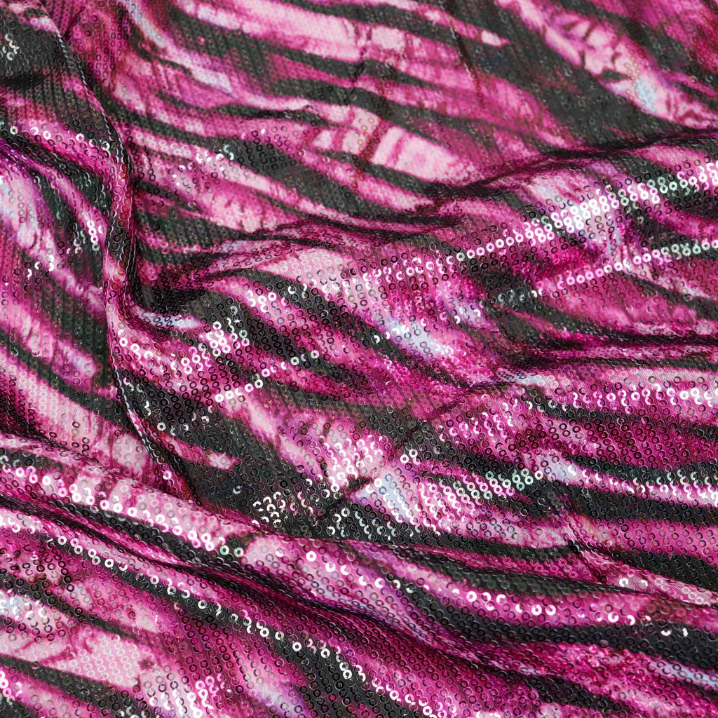 Pink Zebra Print Stretch Sequin Fabric
