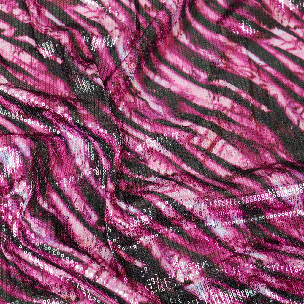 Pink Zebra Print Stretch Sequin Fabric