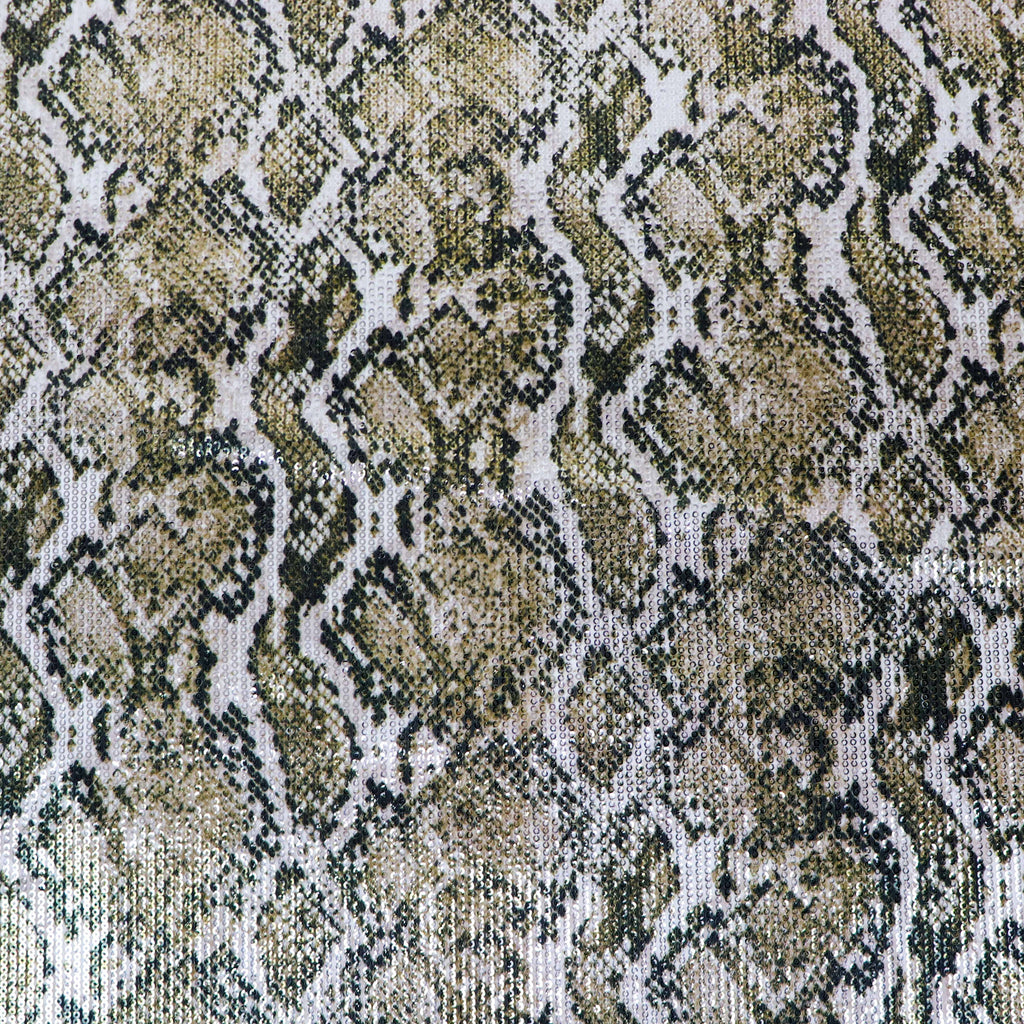 Natural Snakeskin Print Stretch Sequin Fabric