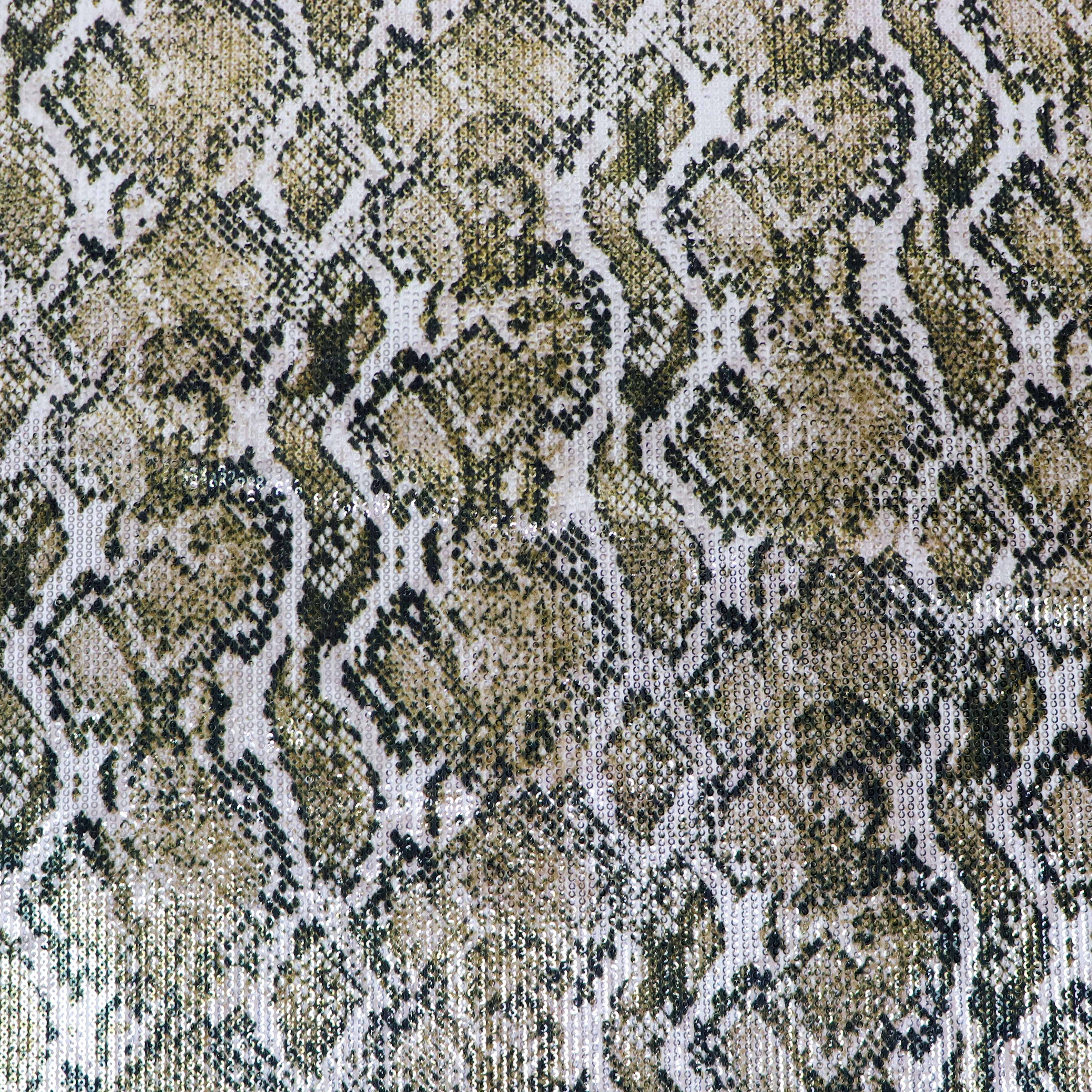 Natural Snakeskin Print Stretch Sequin Fabric