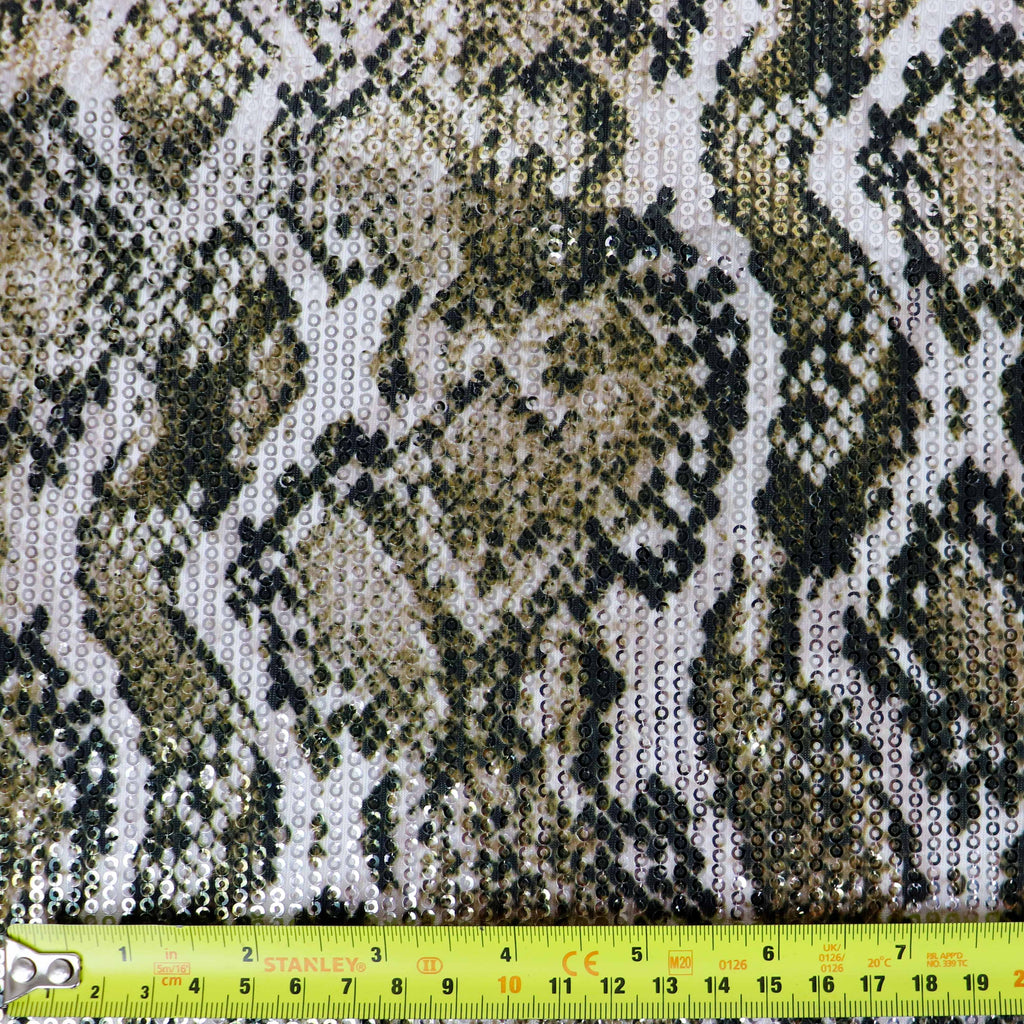 Natural Snakeskin Print Stretch Sequin Fabric
