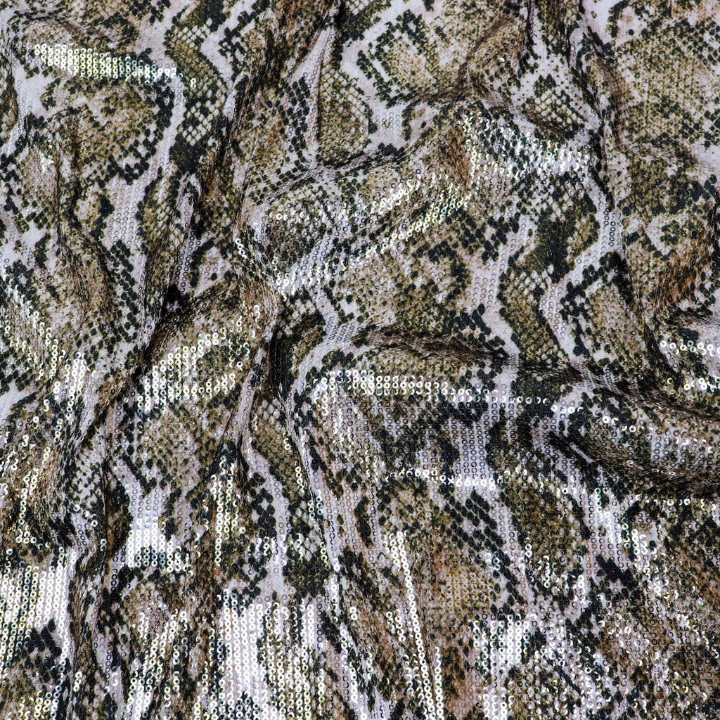 Natural Snakeskin Print Stretch Sequin Fabric