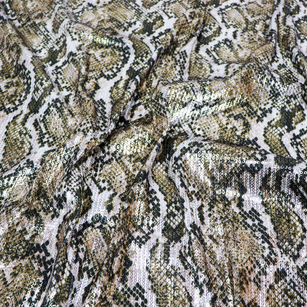 Natural Snakeskin Print Stretch Sequin Fabric