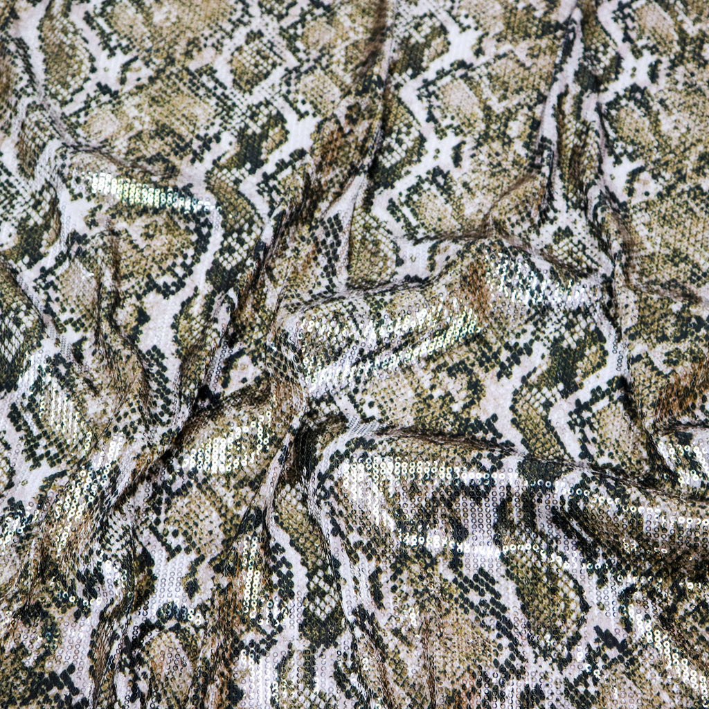 Natural Snakeskin Print Stretch Sequin Fabric