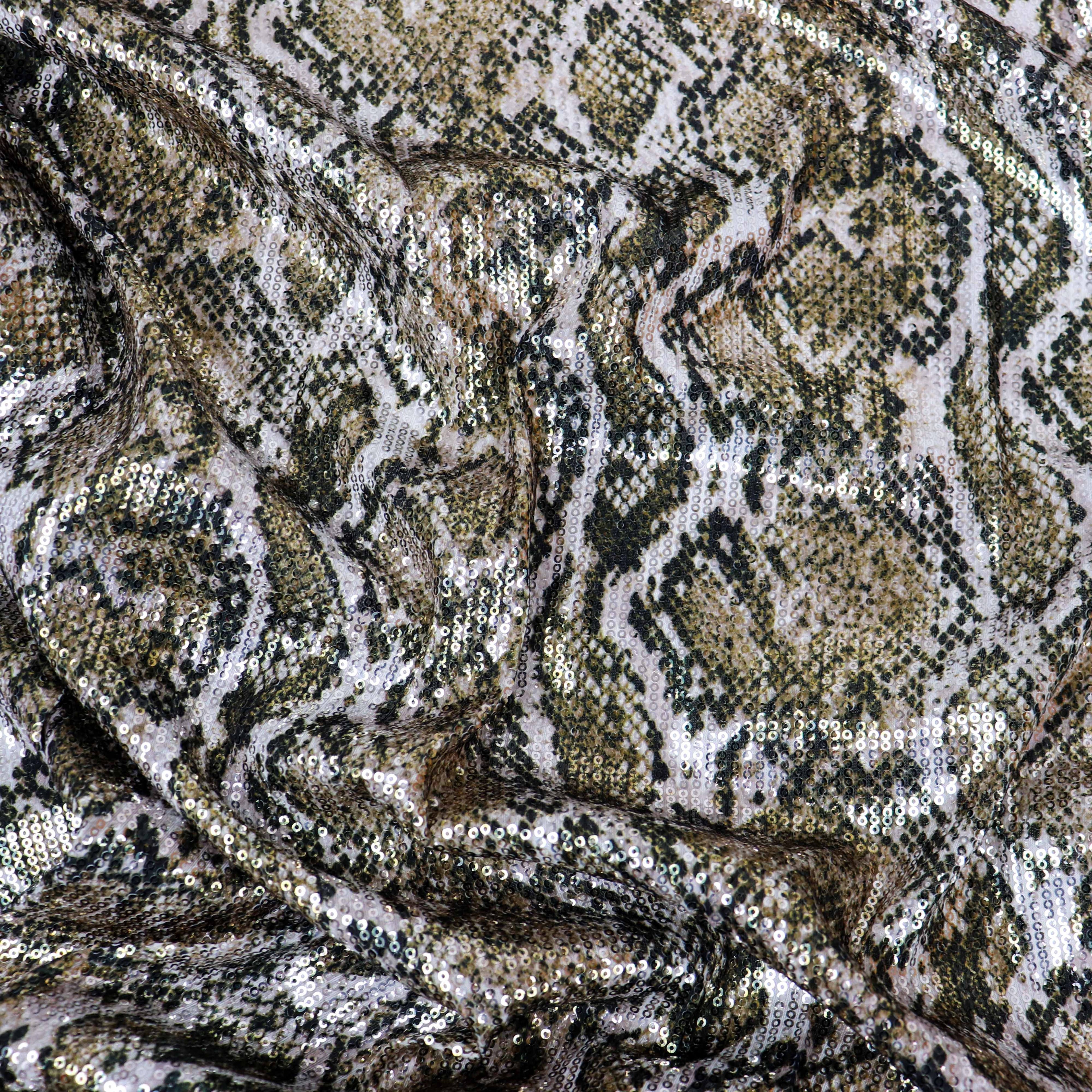 Natural Snakeskin Print Stretch Sequin Fabric