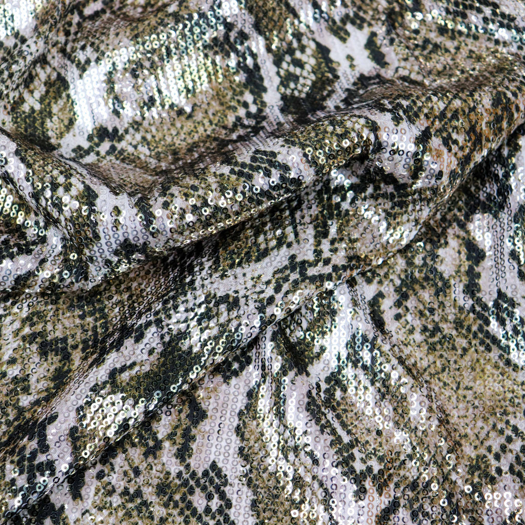 Natural Snakeskin Print Stretch Sequin Fabric