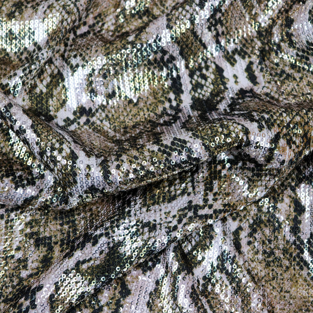 Natural Snakeskin Print Stretch Sequin Fabric