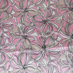 Pink Abstract Floral Print Stretch Satin Dress Fabric