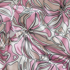 Pink Abstract Floral Print Stretch Satin Dress Fabric
