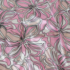 Pink Abstract Floral Print Stretch Satin Dress Fabric