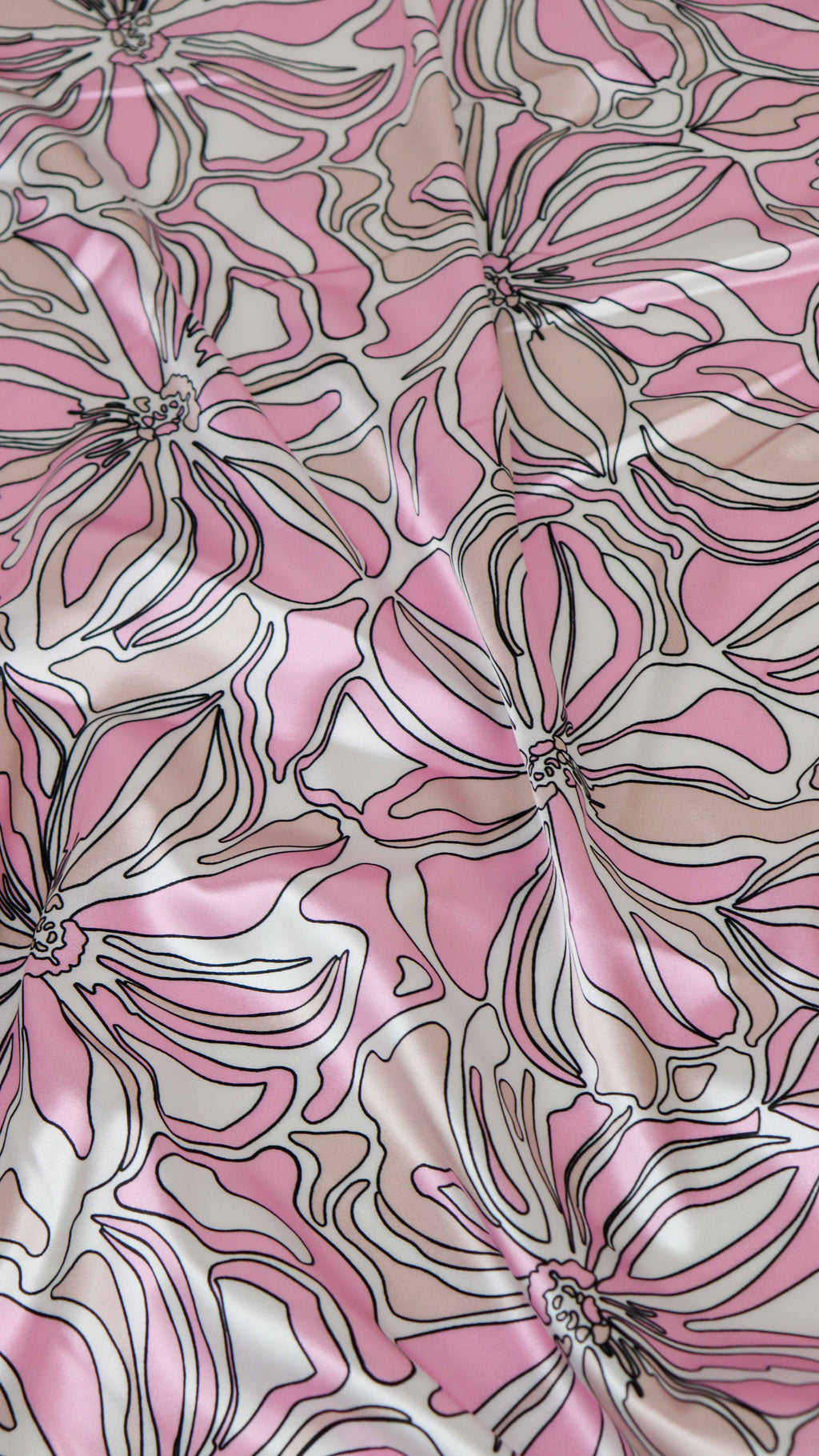 Pink Abstract Floral Print Stretch Satin Dress Fabric