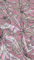 Pink Abstract Floral Print Stretch Satin Dress Fabric