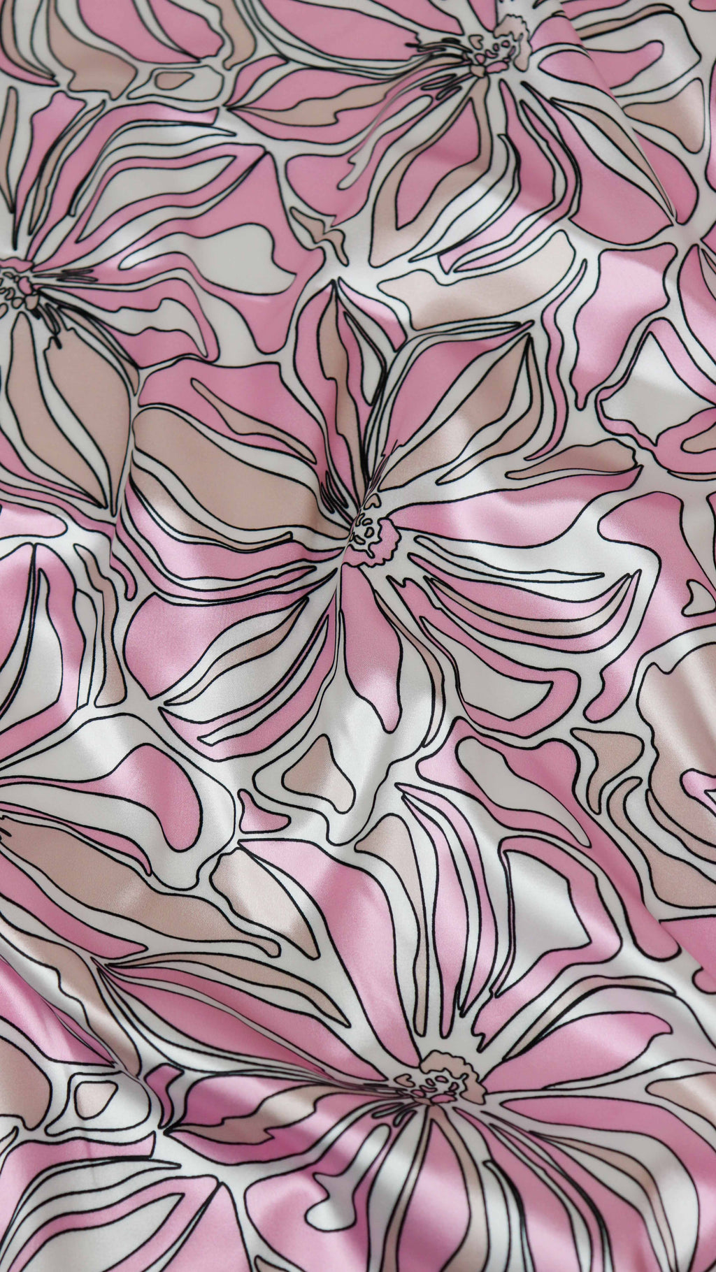 Pink Abstract Floral Print Stretch Satin Dress Fabric