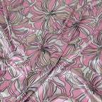 Pink Abstract Floral Print Stretch Satin Dress Fabric