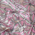 Pink Abstract Floral Print Stretch Satin Dress Fabric