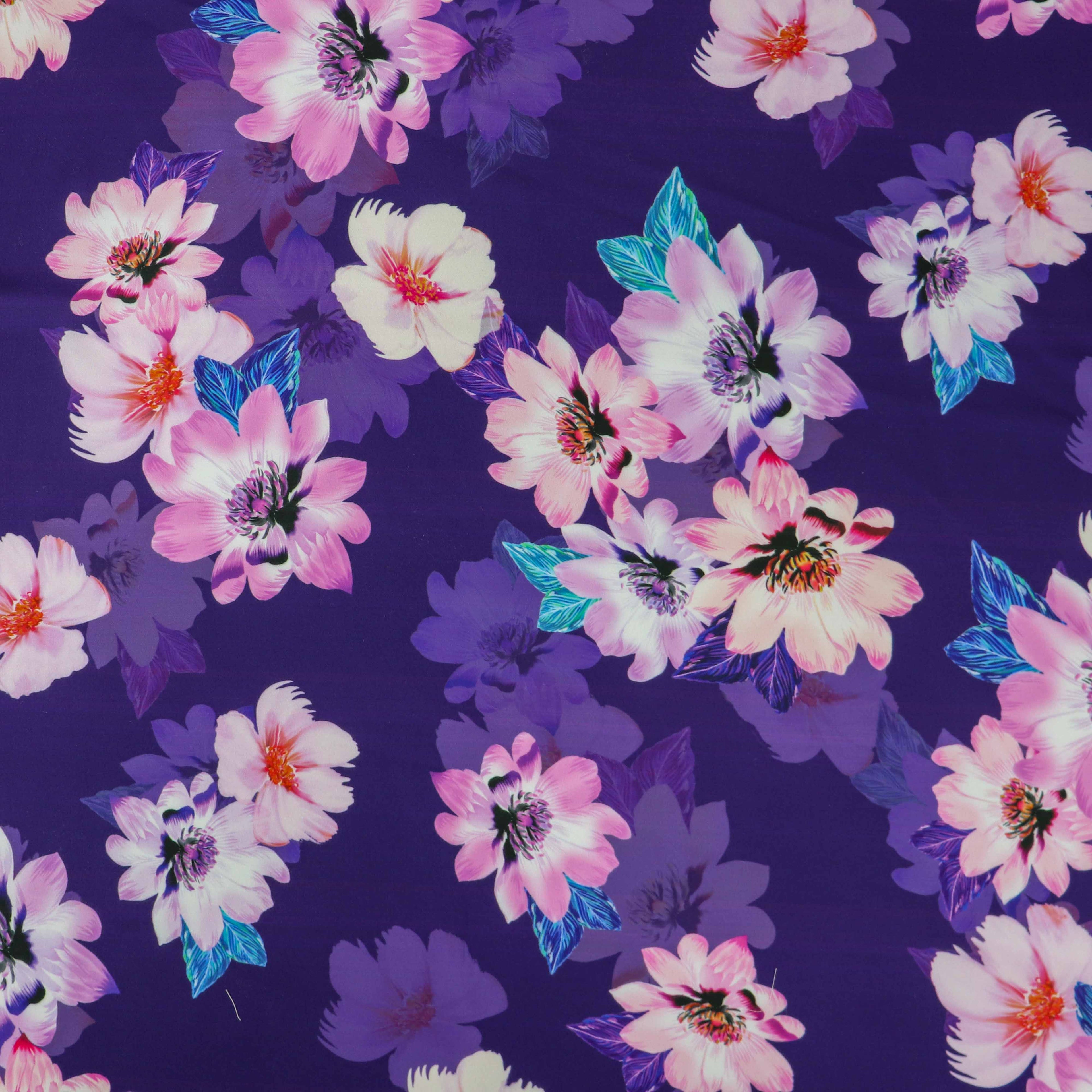 Purple Pink Floral Crepe Dress Fabric