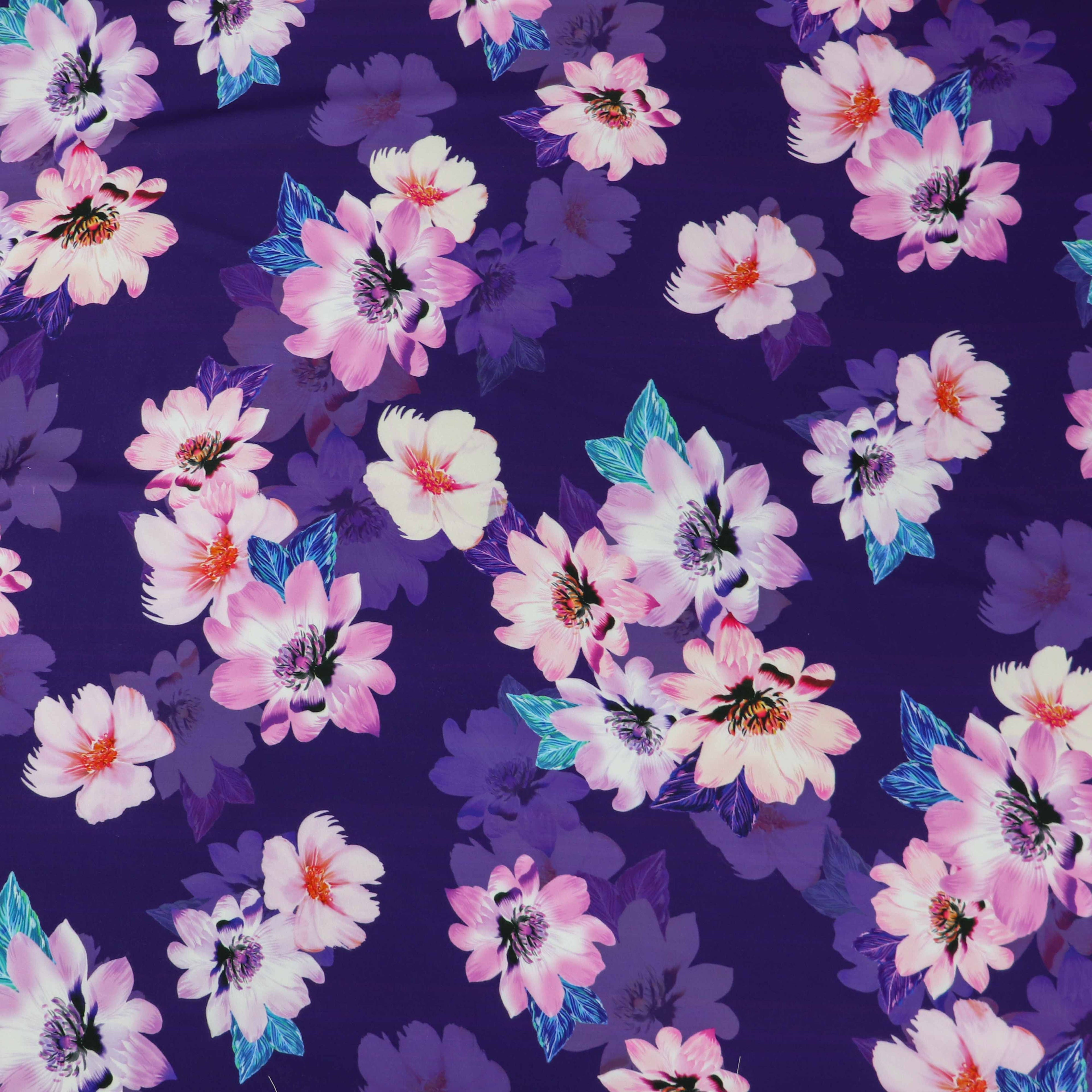 Purple Pink Floral Crepe Dress Fabric