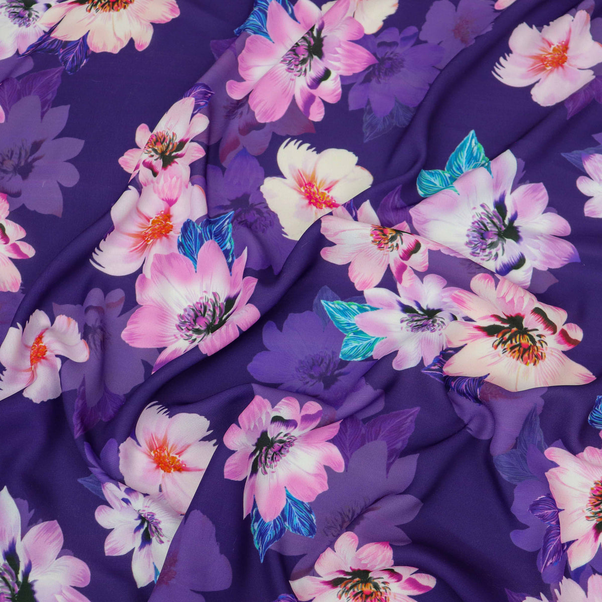 Purple Pink Floral Crepe Dress Fabric