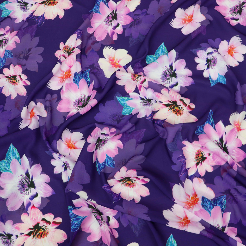 Purple Pink Floral Crepe Dress Fabric