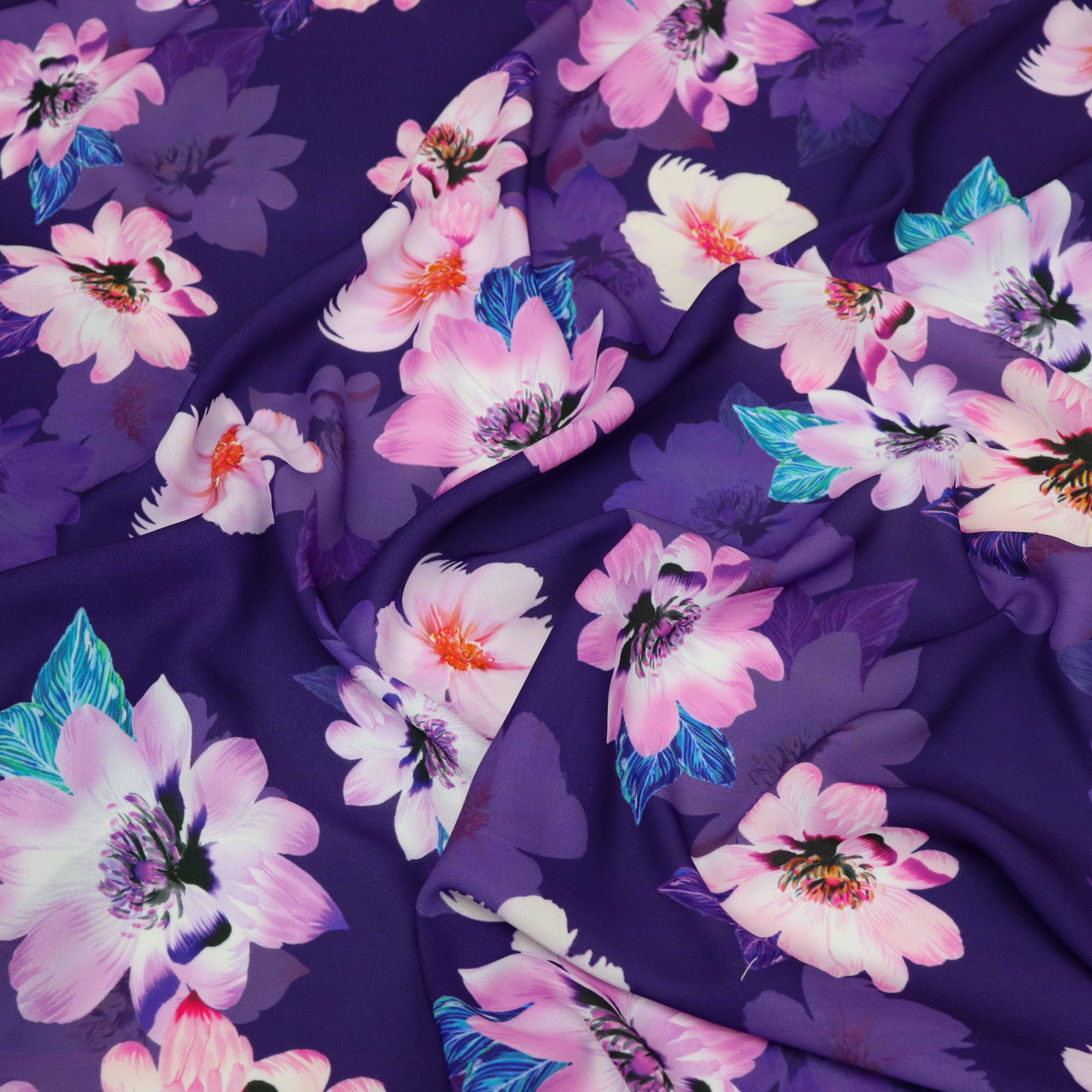 Purple Pink Floral Crepe Dress Fabric