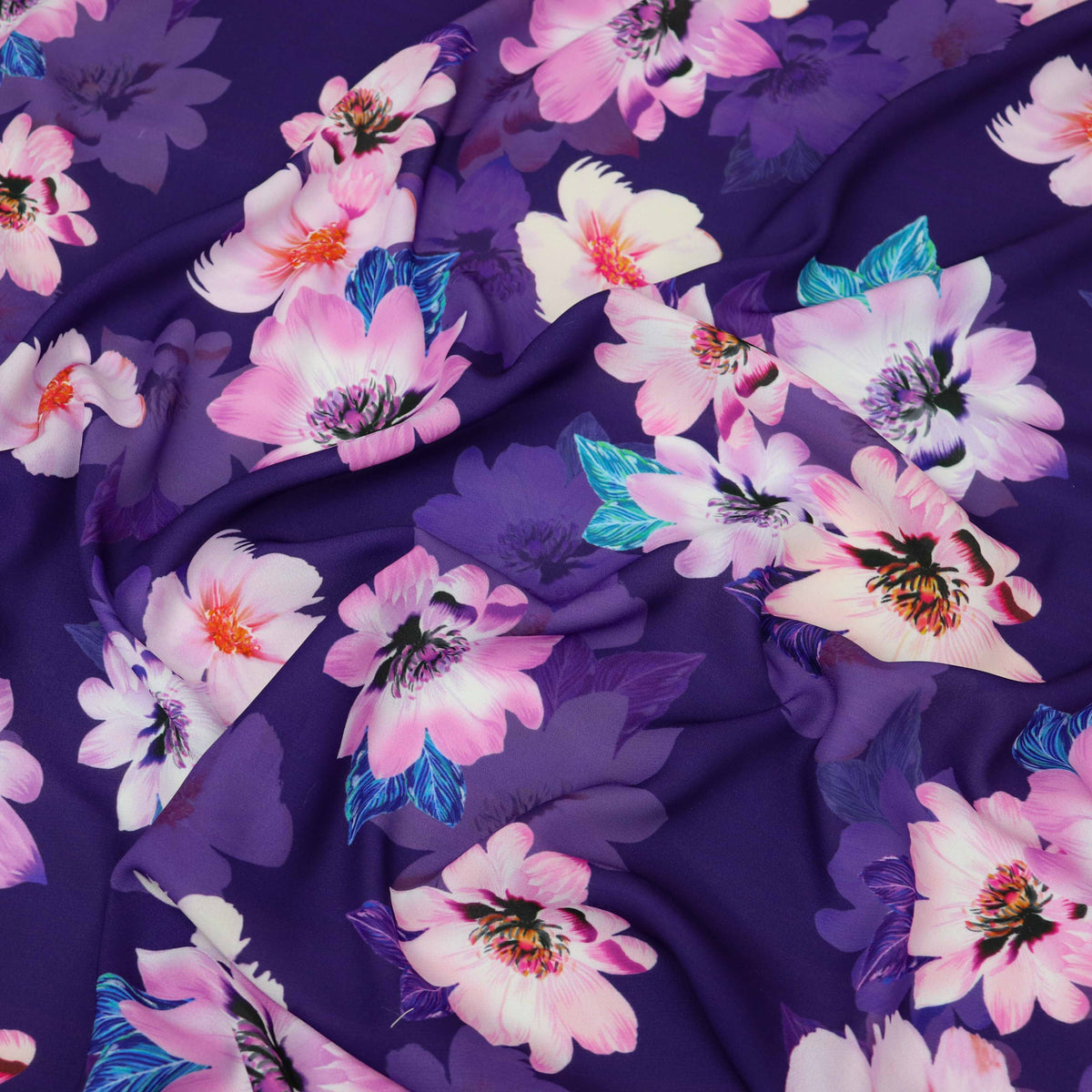 Purple Pink Floral Crepe Dress Fabric