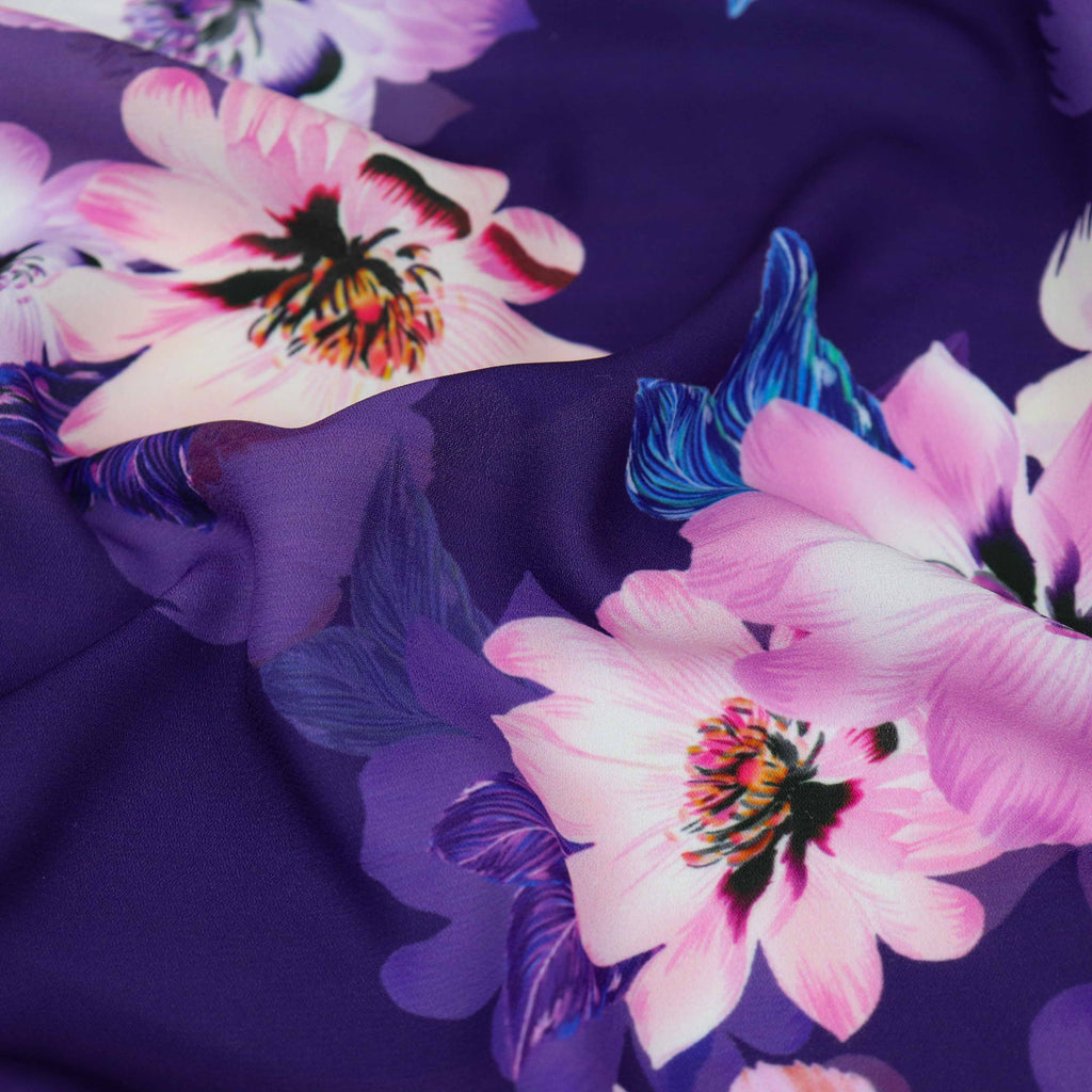 Purple Pink Floral Crepe Dress Fabric