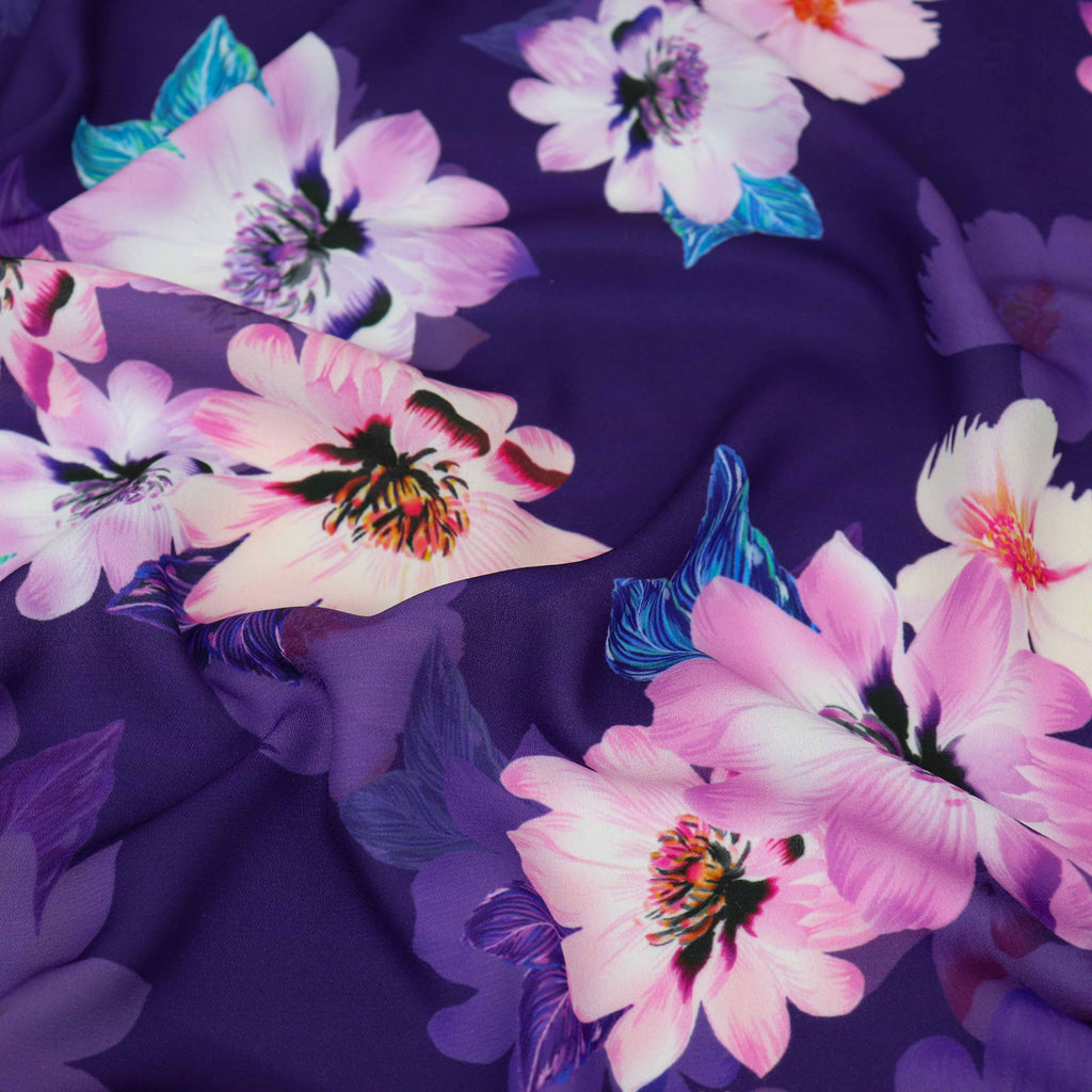 Purple Pink Floral Crepe Dress Fabric