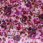 Pink Rose Floral Print Stretch Satin Dress Fabric