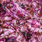 Pink Rose Floral Print Stretch Satin Dress Fabric