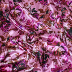 Pink Rose Floral Print Stretch Satin Dress Fabric