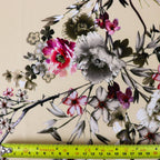 Butter Yellow Floral Scuba Crepe Fabric – Pink & Grey Flowers