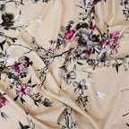 Butter Yellow Floral Scuba Crepe Fabric – Pink & Grey Flowers