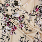Butter Yellow Floral Scuba Crepe Fabric – Pink & Grey Flowers