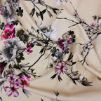 Butter Yellow Floral Scuba Crepe Fabric – Pink & Grey Flowers