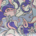 Pink & Purple Retro Paisley Print Stretch Satin Dress Fabric