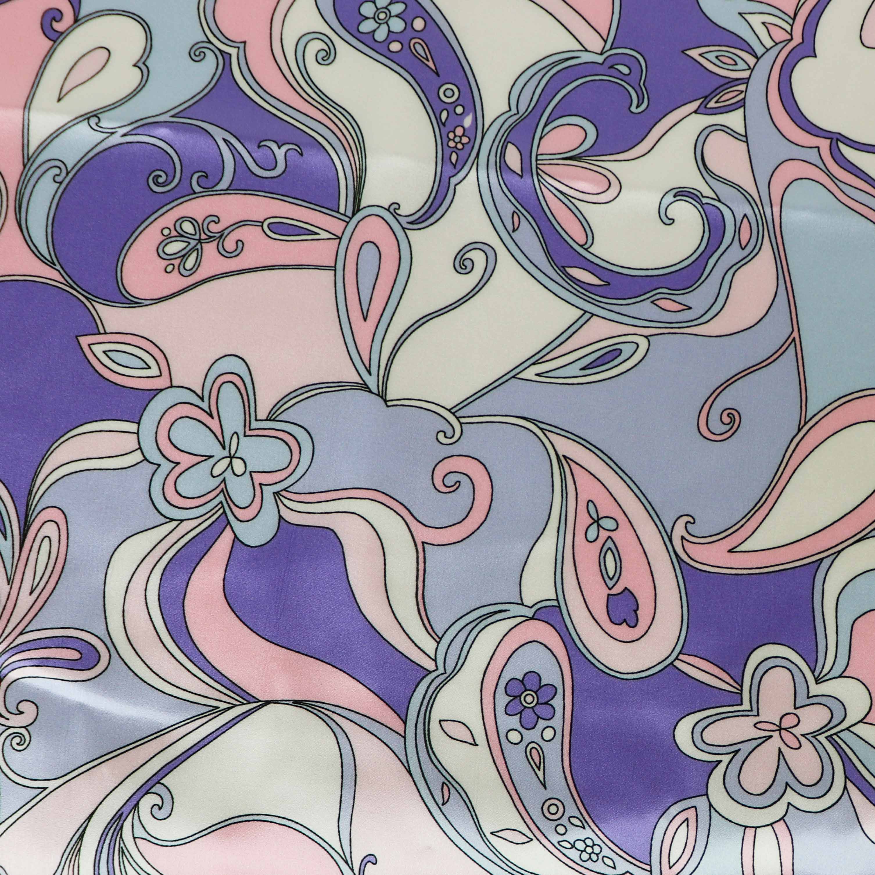 Pink & Purple Retro Paisley Print Stretch Satin Dress Fabric