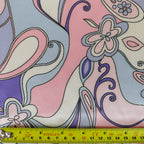 Pink & Purple Retro Paisley Print Stretch Satin Dress Fabric