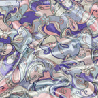Pink & Purple Retro Paisley Print Stretch Satin Dress Fabric