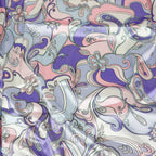 Pink & Purple Retro Paisley Print Stretch Satin Dress Fabric