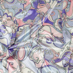 Pink & Purple Retro Paisley Print Stretch Satin Dress Fabric