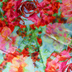 Vibrant Pink & Green Watercolour Floral Print Stretch Satin Fabric