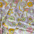 Retro Floral Print Stretch Satin Dress Fabric – Pink Yellow Lilac
