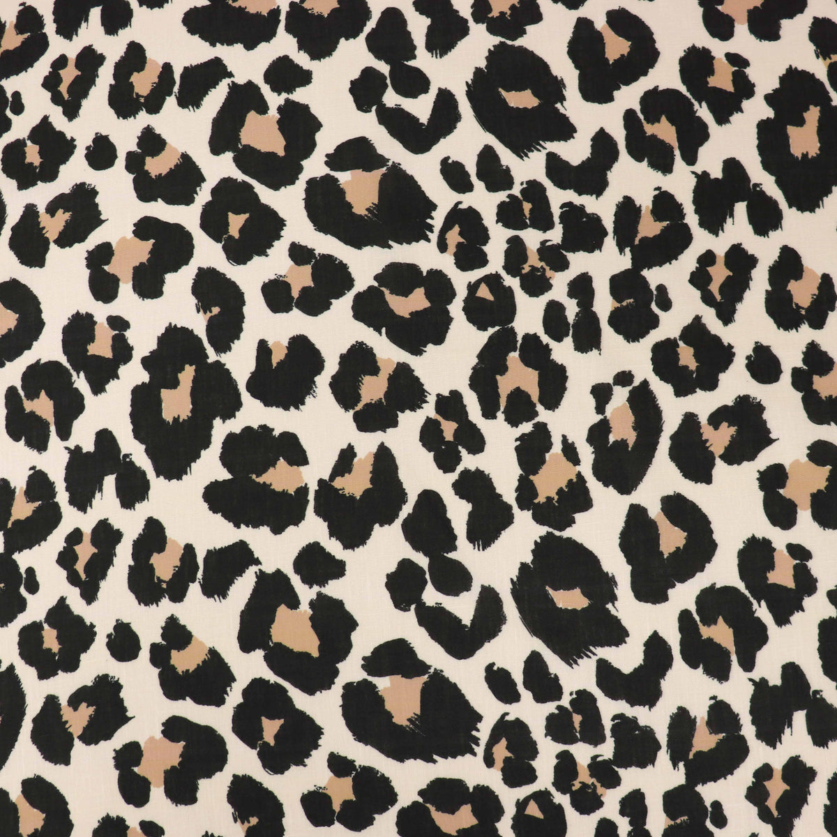 Cream Black & Tan Leopard Animal Print Linen Look Fabric