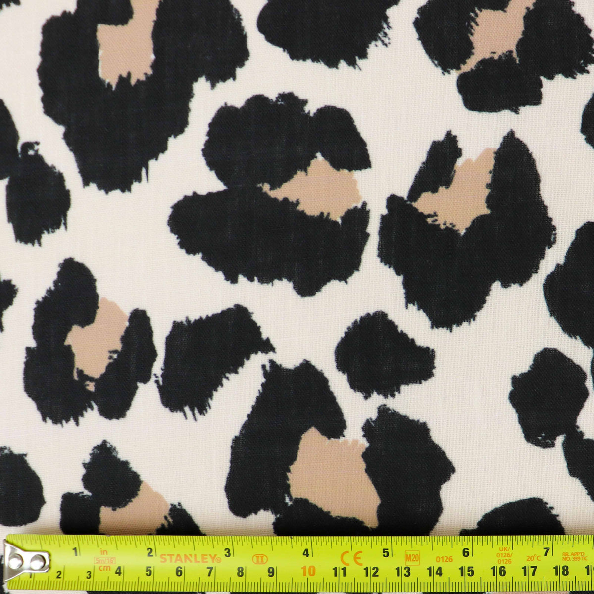 Cream Black & Tan Leopard Animal Print Linen Look Fabric