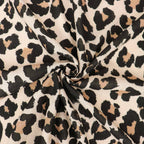 Cream Black & Tan Leopard Animal Print Linen Look Fabric
