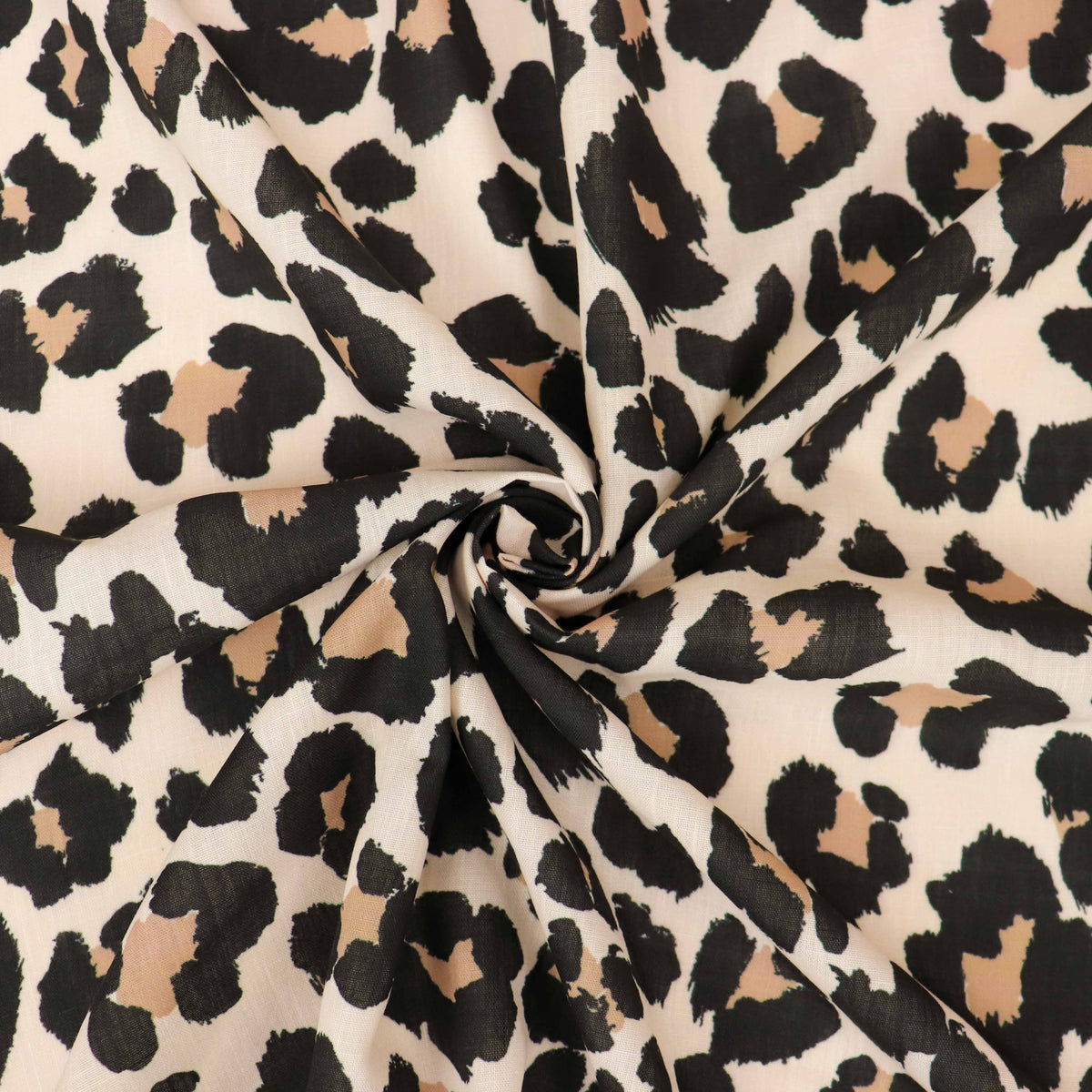 Cream Black & Tan Leopard Animal Print Linen Look Fabric