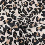 Cream Black & Tan Leopard Animal Print Linen Look Fabric